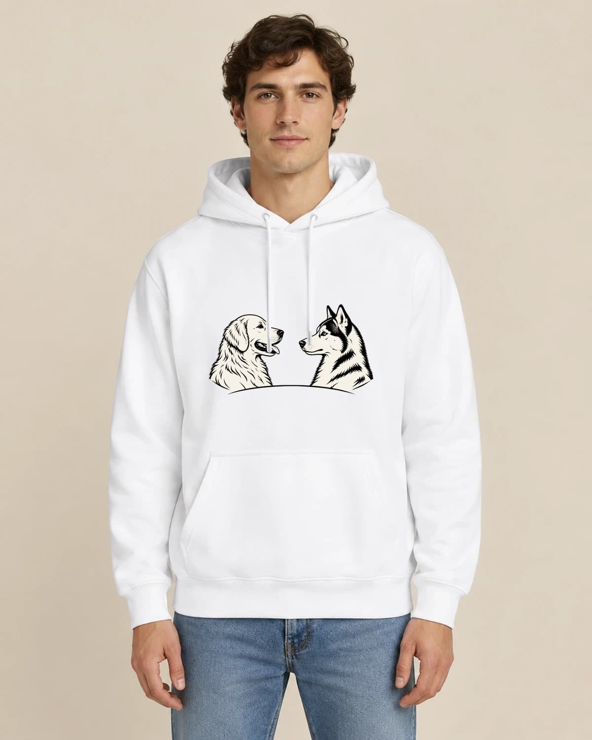 Two Dog Contours, men's styling of the same unisex hoodie
