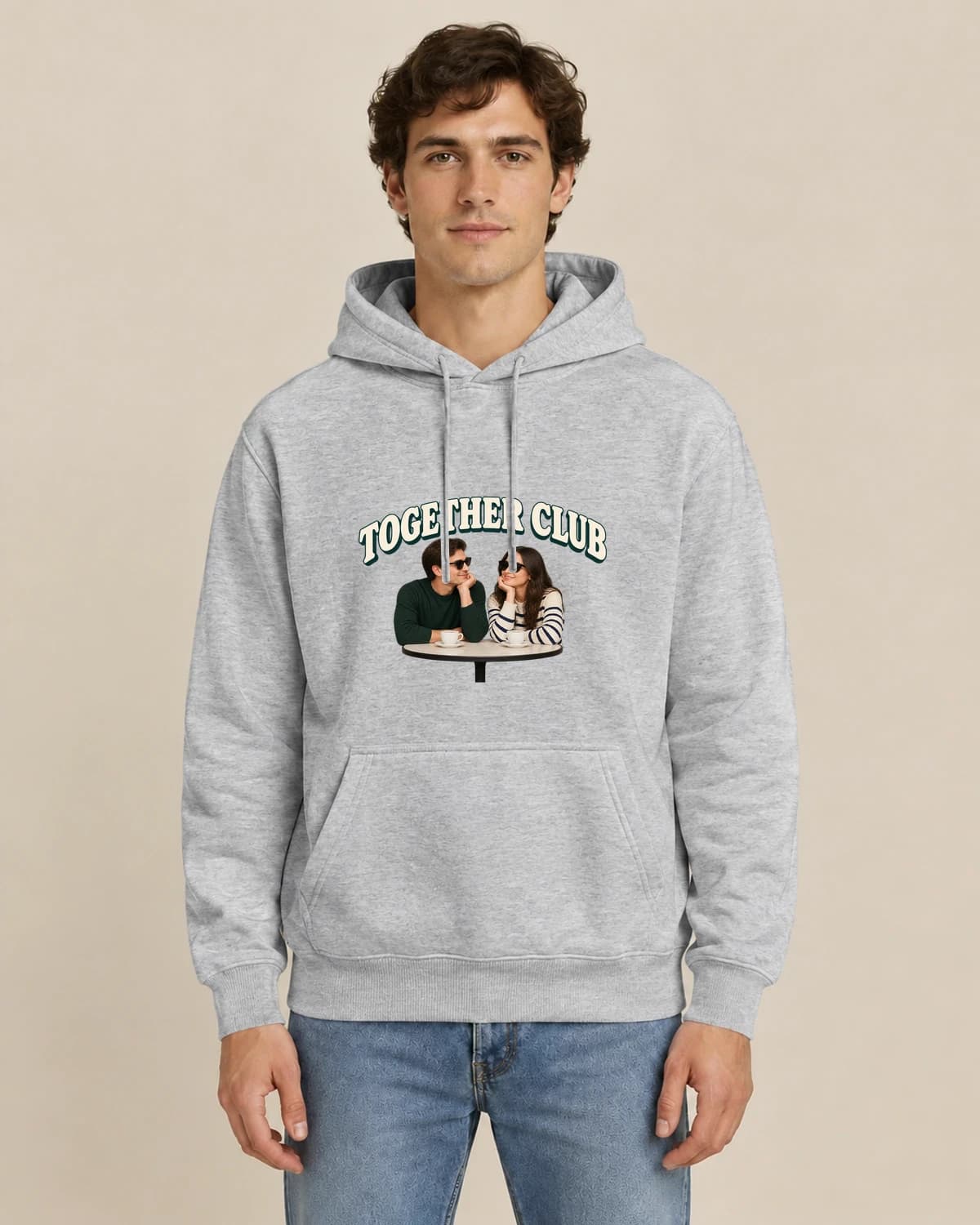 Together Sunday Club, men's styling of the same unisex hoodie