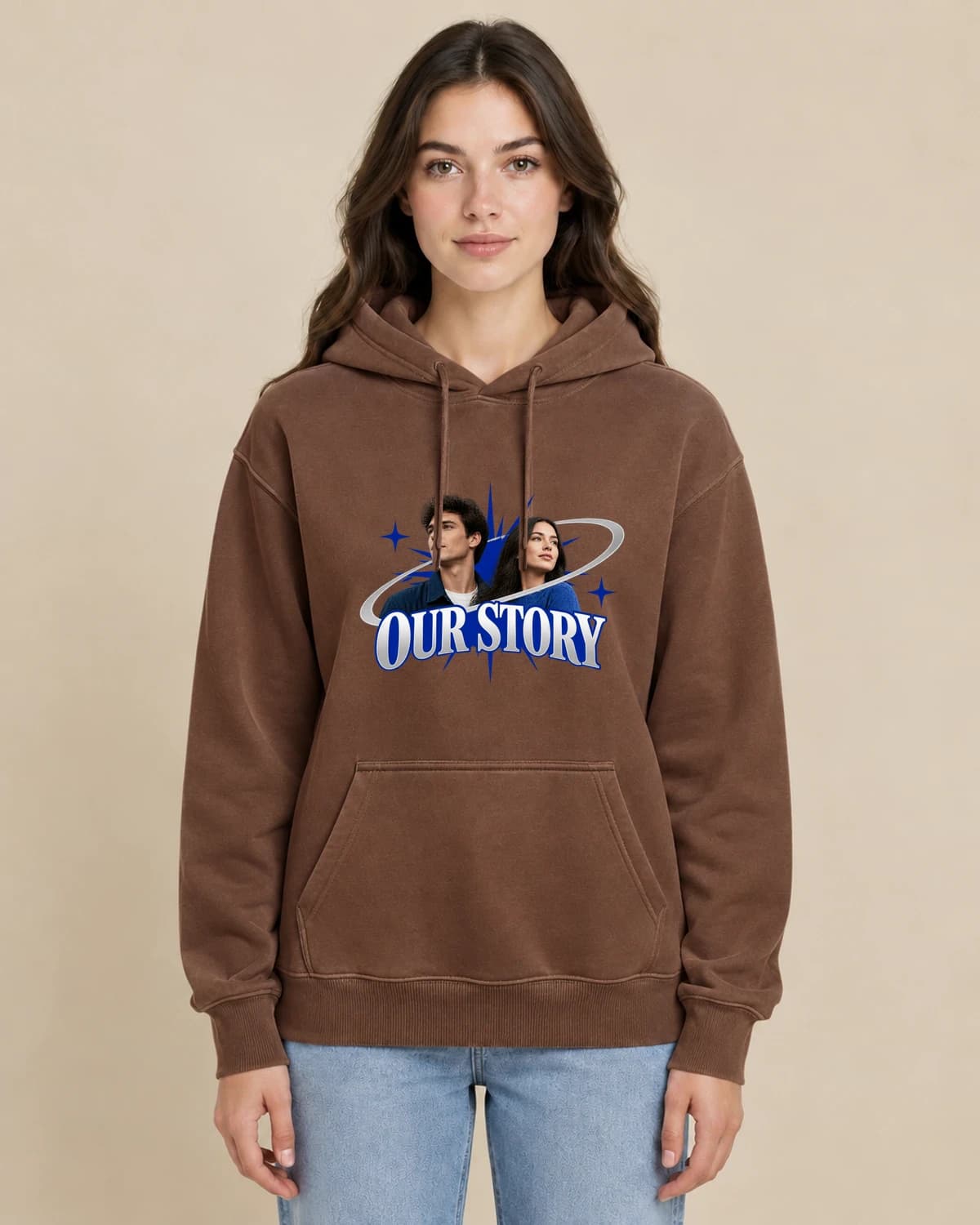 Custom Girlfriend Photo Hoodies: Our Midnight Tour hoodie design; Brown styling