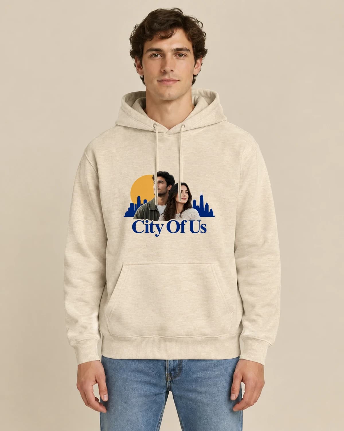 City Of Us, men's styling of the same unisex hoodie
