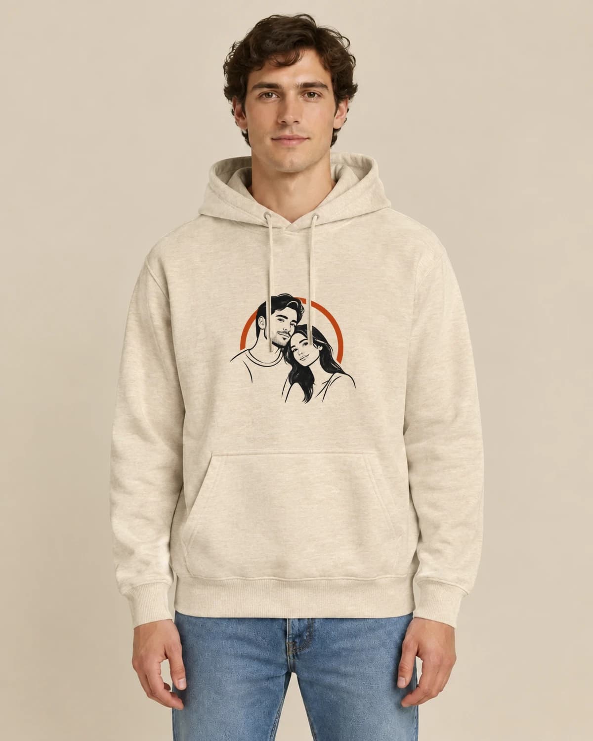 Couple Contour Embrace, men's styling of the same unisex hoodie