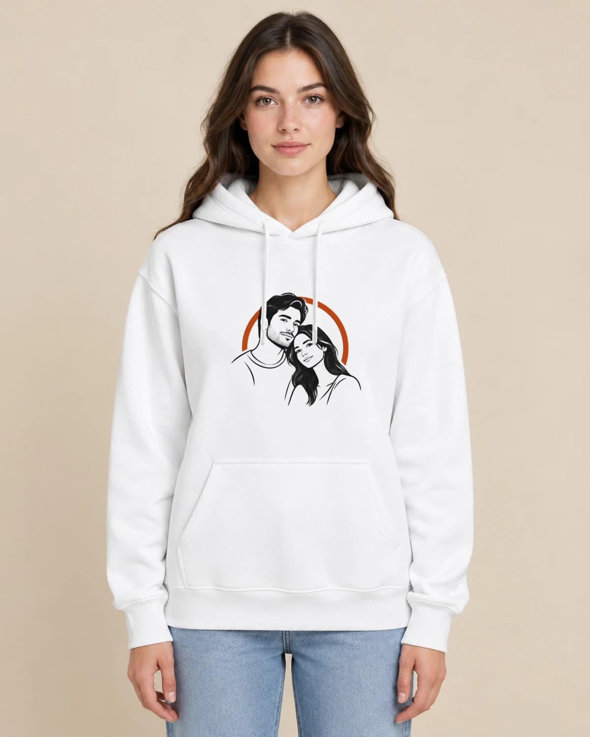 Couple Contour Embrace on a woman wearing the classic unisex pullover; illustrative styling