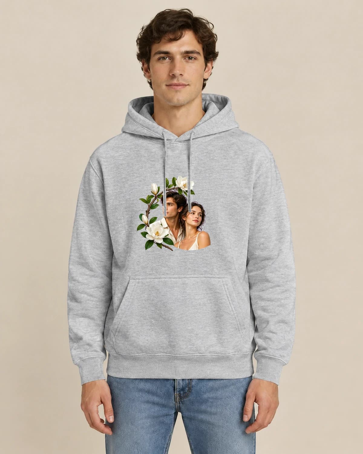 Garden Vow Cameo, men's styling of the same unisex hoodie