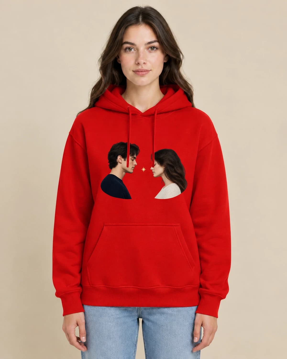 Our Small Universe on a woman wearing the classic unisex pullover; illustrative styling