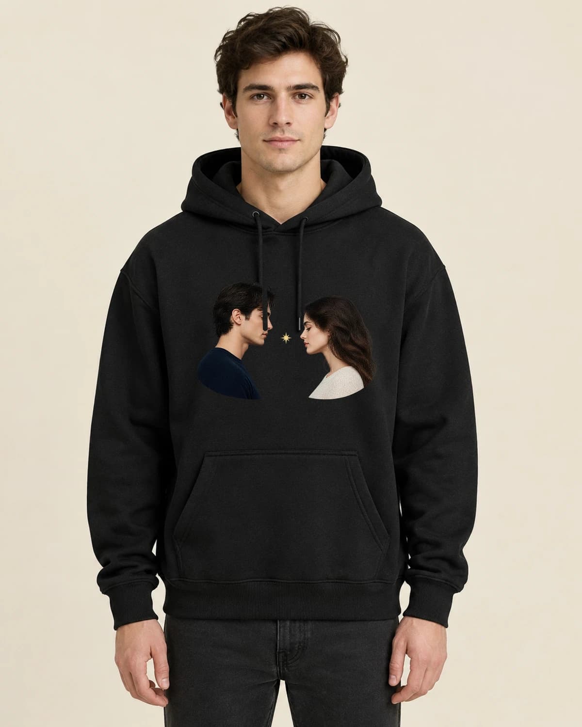 Our Small Universe, men's styling of the same unisex hoodie