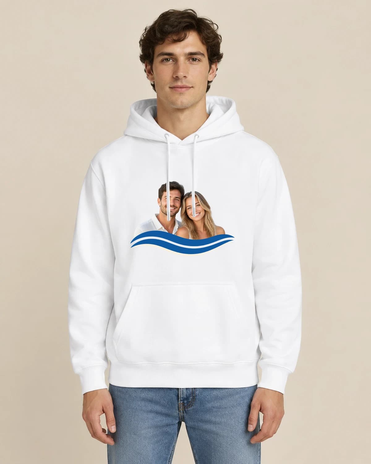 Coastal Couple Story, men's styling of the same unisex hoodie