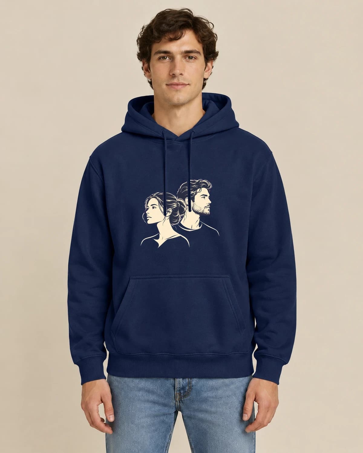 Couple Ink Duet, men's styling of the same unisex hoodie