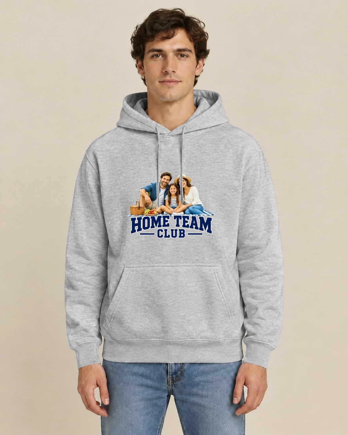 Our Family Club, men's styling of the same unisex hoodie