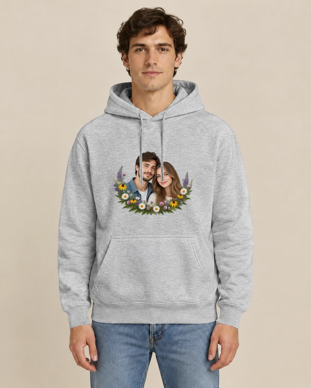 Watercolor-Style Photo Hoodies: Wildflower Promise hoodie design; Sport Gray styling