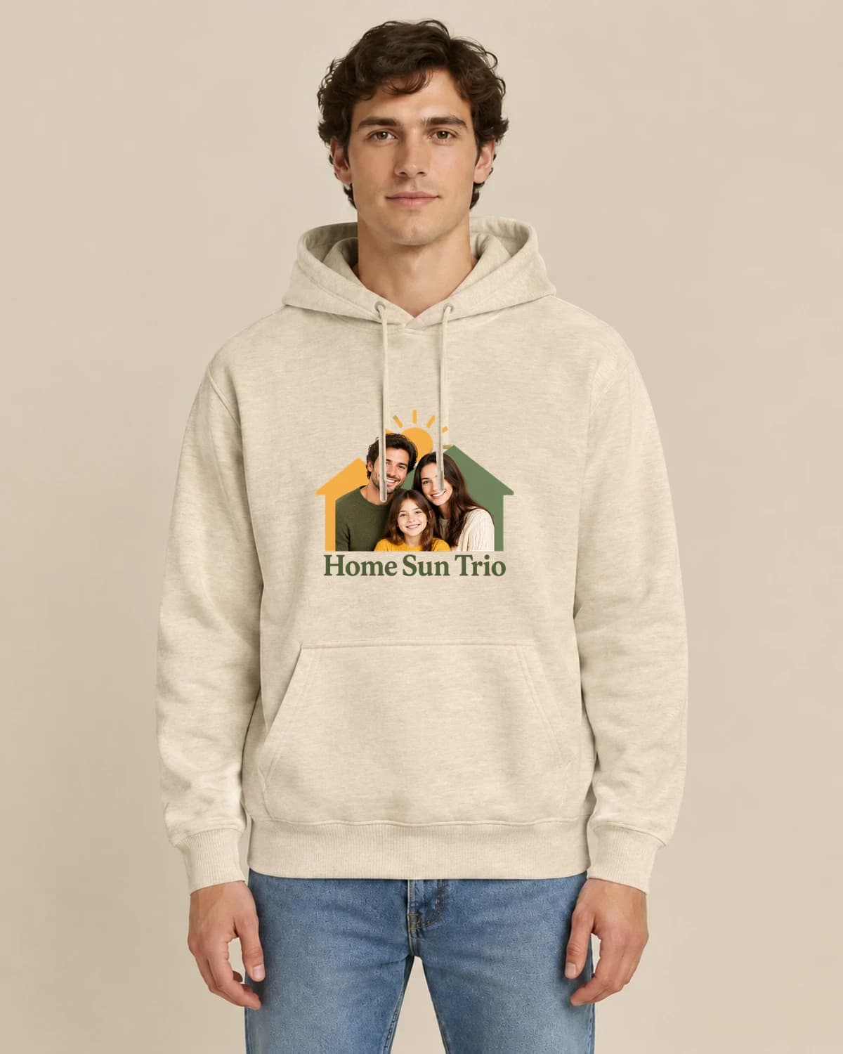 Home Sun Trio, men's styling of the same unisex hoodie