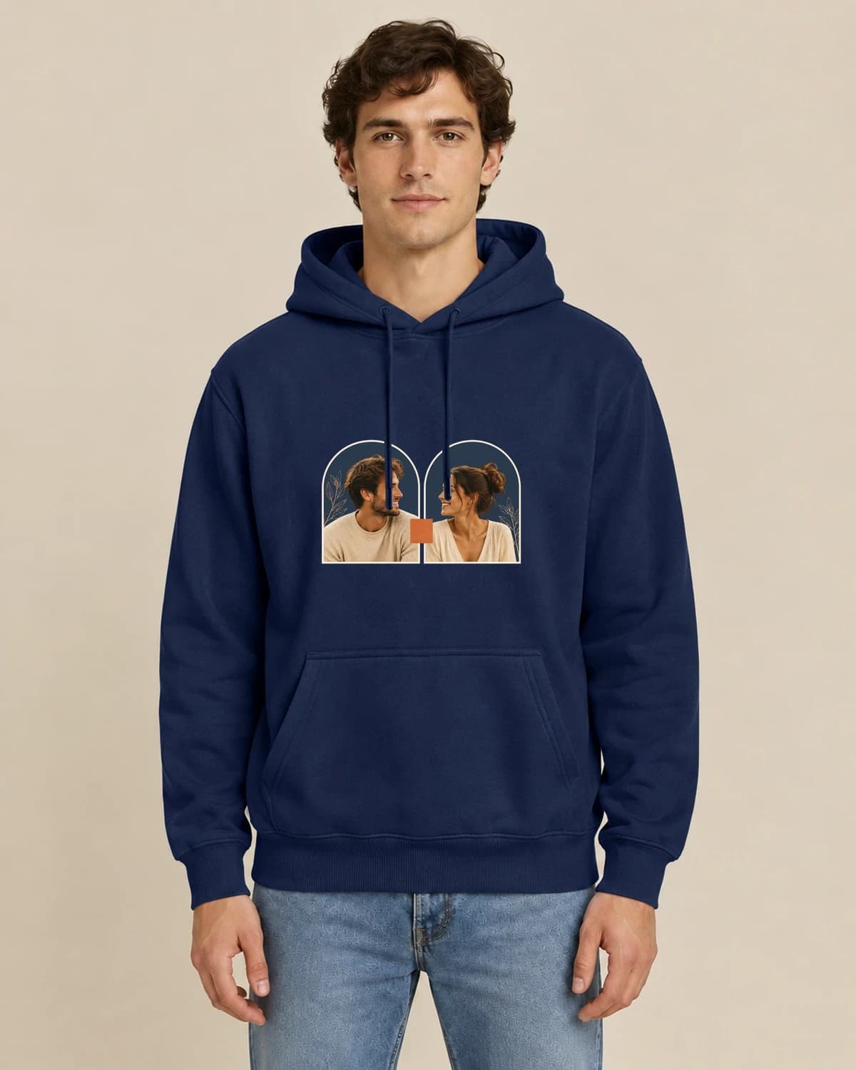 Couple Window Study, men's styling of the same unisex hoodie