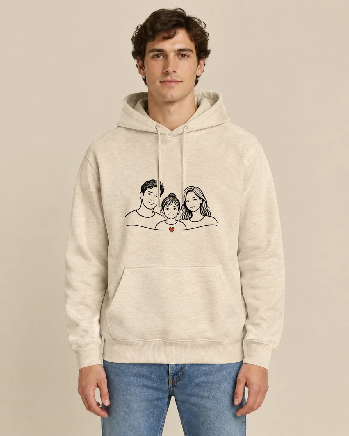 Three Heart Contours, men's styling of the same unisex hoodie
