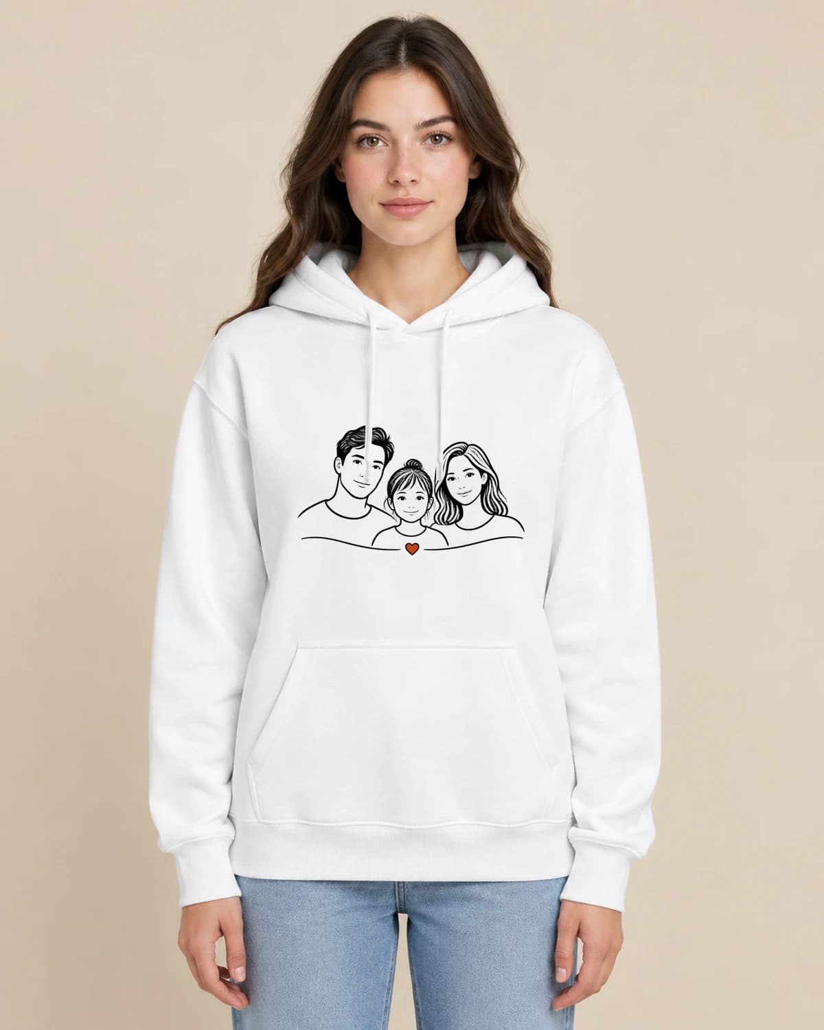 Personalized Dad Photo Hoodies: Three Heart Contours hoodie design; White styling
