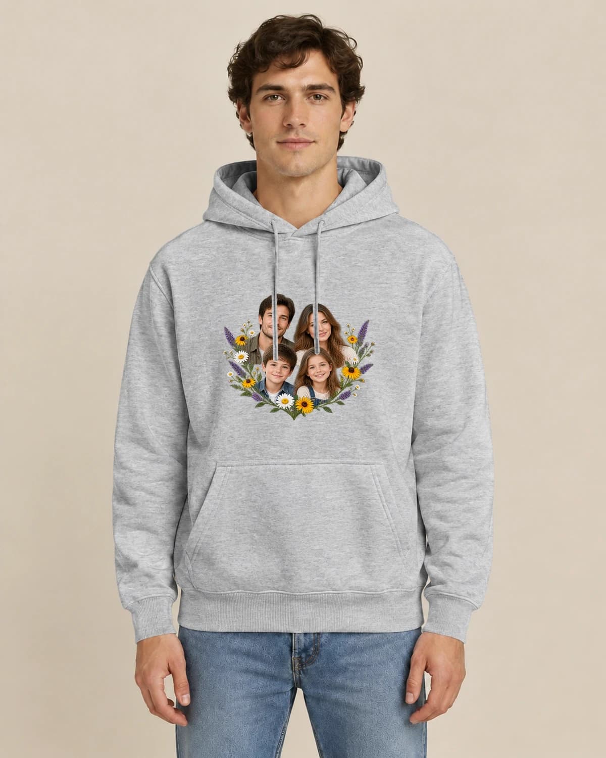Four Wildflower Stories, men's styling of the same unisex hoodie