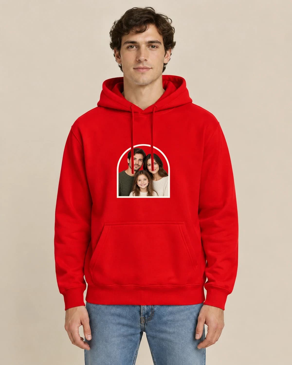 Family Quiet Arch, men's styling of the same unisex hoodie