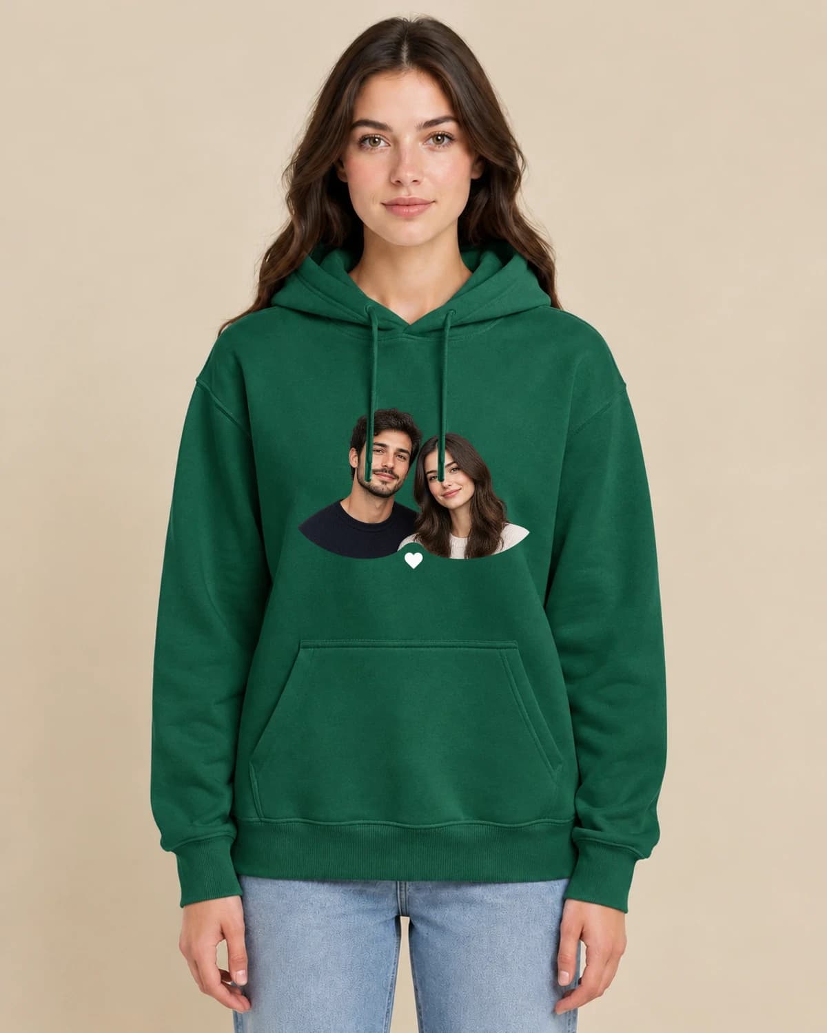 Quiet Anniversary on a woman wearing the classic unisex pullover; illustrative styling