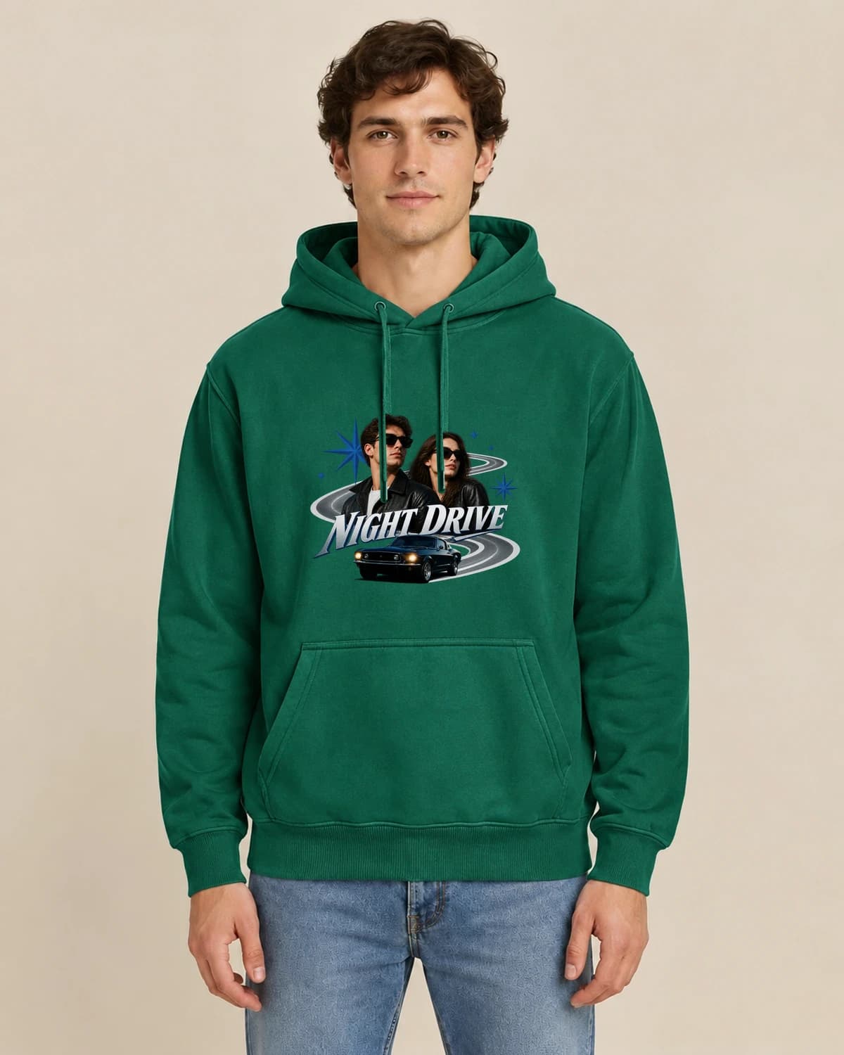 Night Drive Lovers, men's styling of the same unisex hoodie