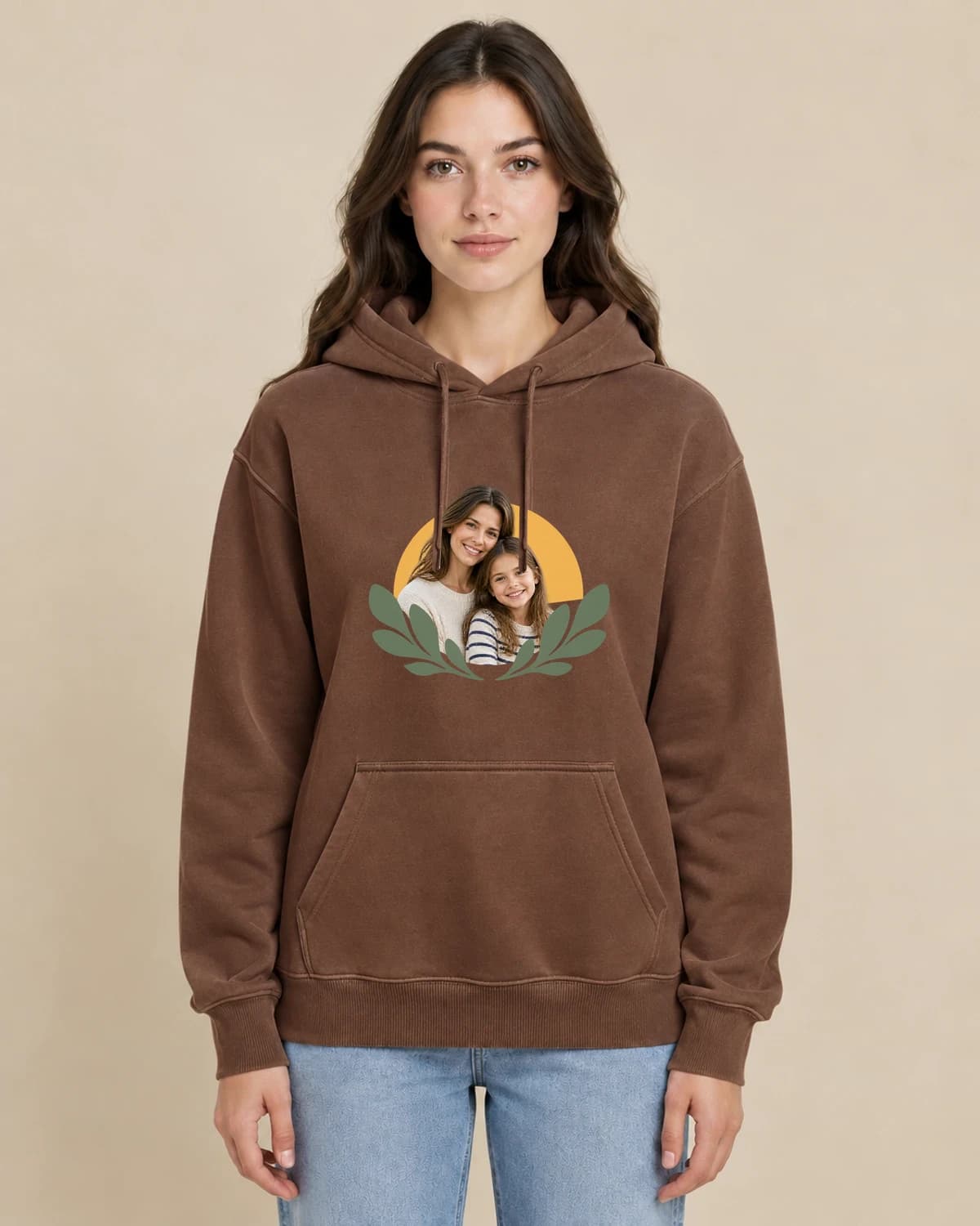 Parent Child Sunprint on a woman wearing the classic unisex pullover; illustrative styling