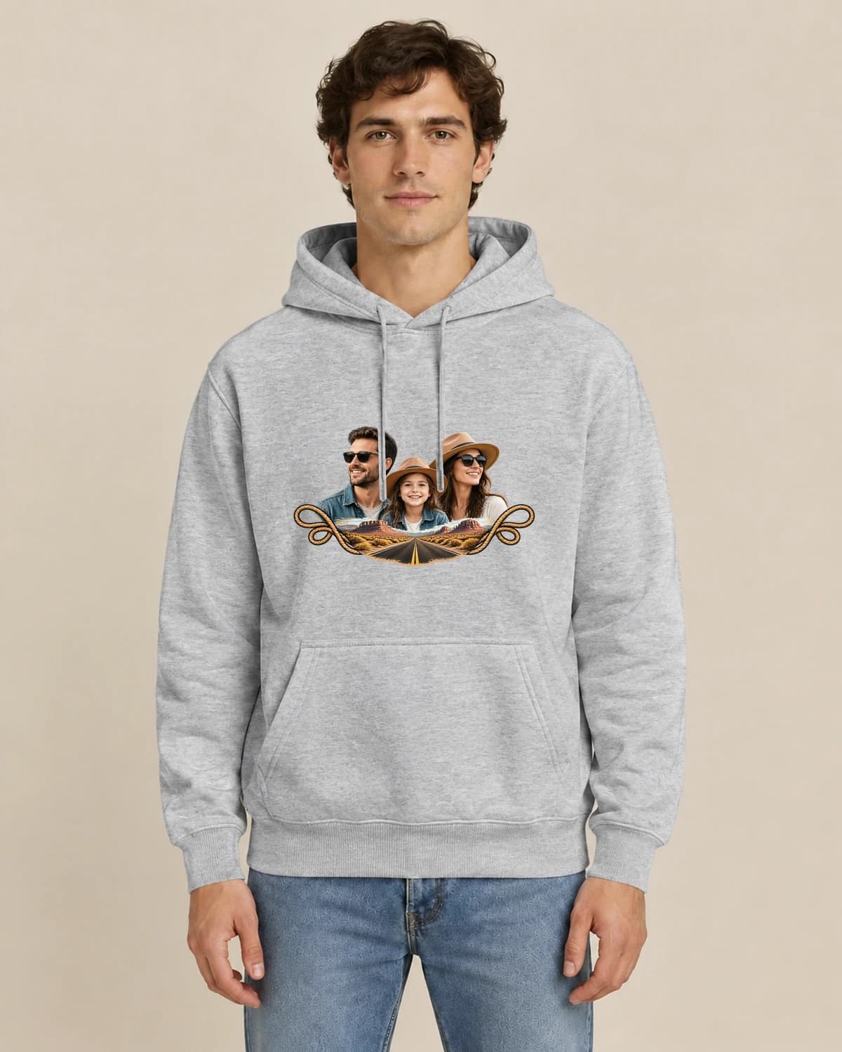 Family Road Memories, men's styling of the same unisex hoodie