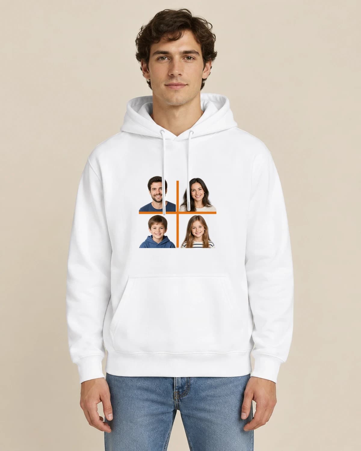 Four Faces Home, men's styling of the same unisex hoodie