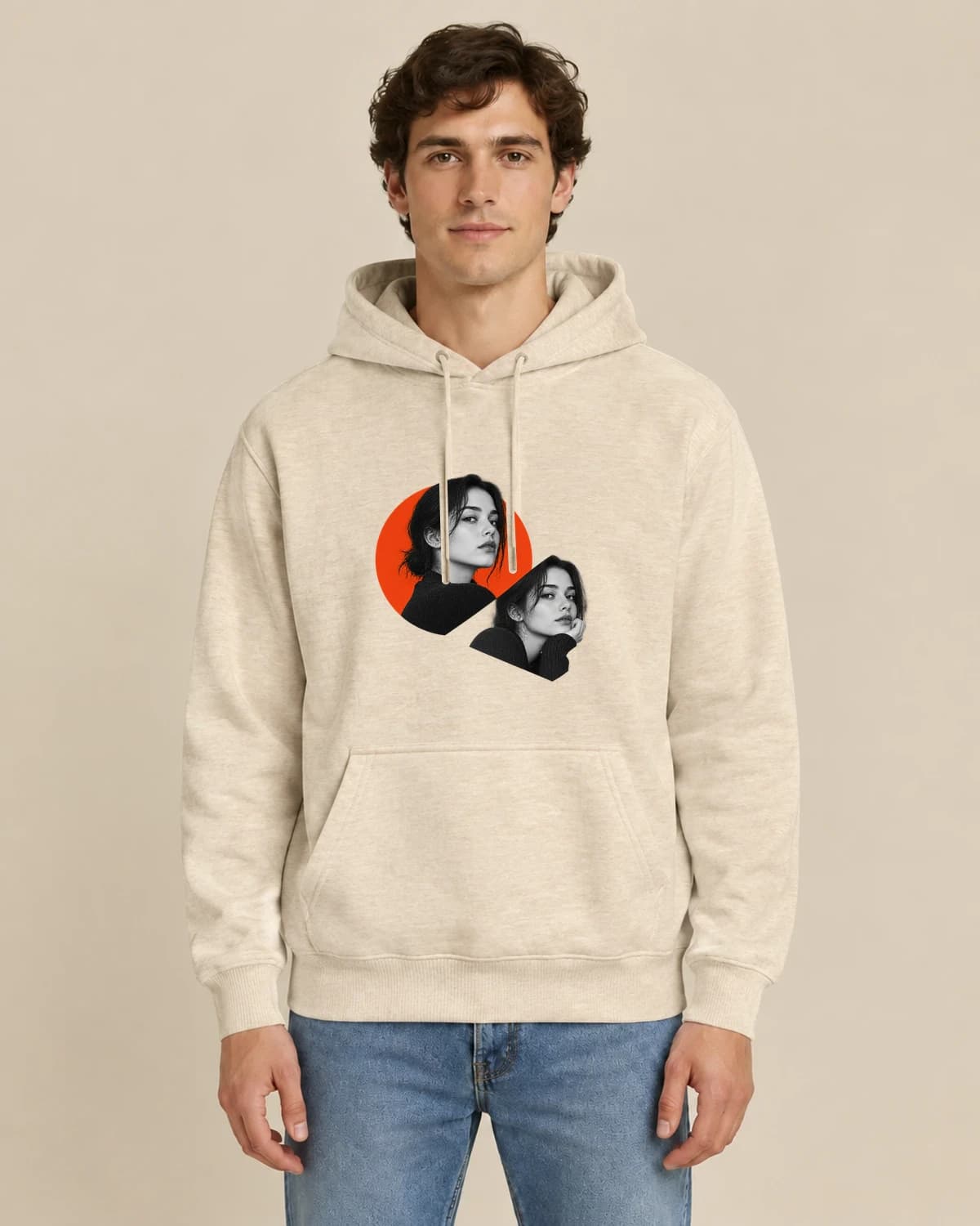 Analog Face Study, men's styling of the same unisex hoodie