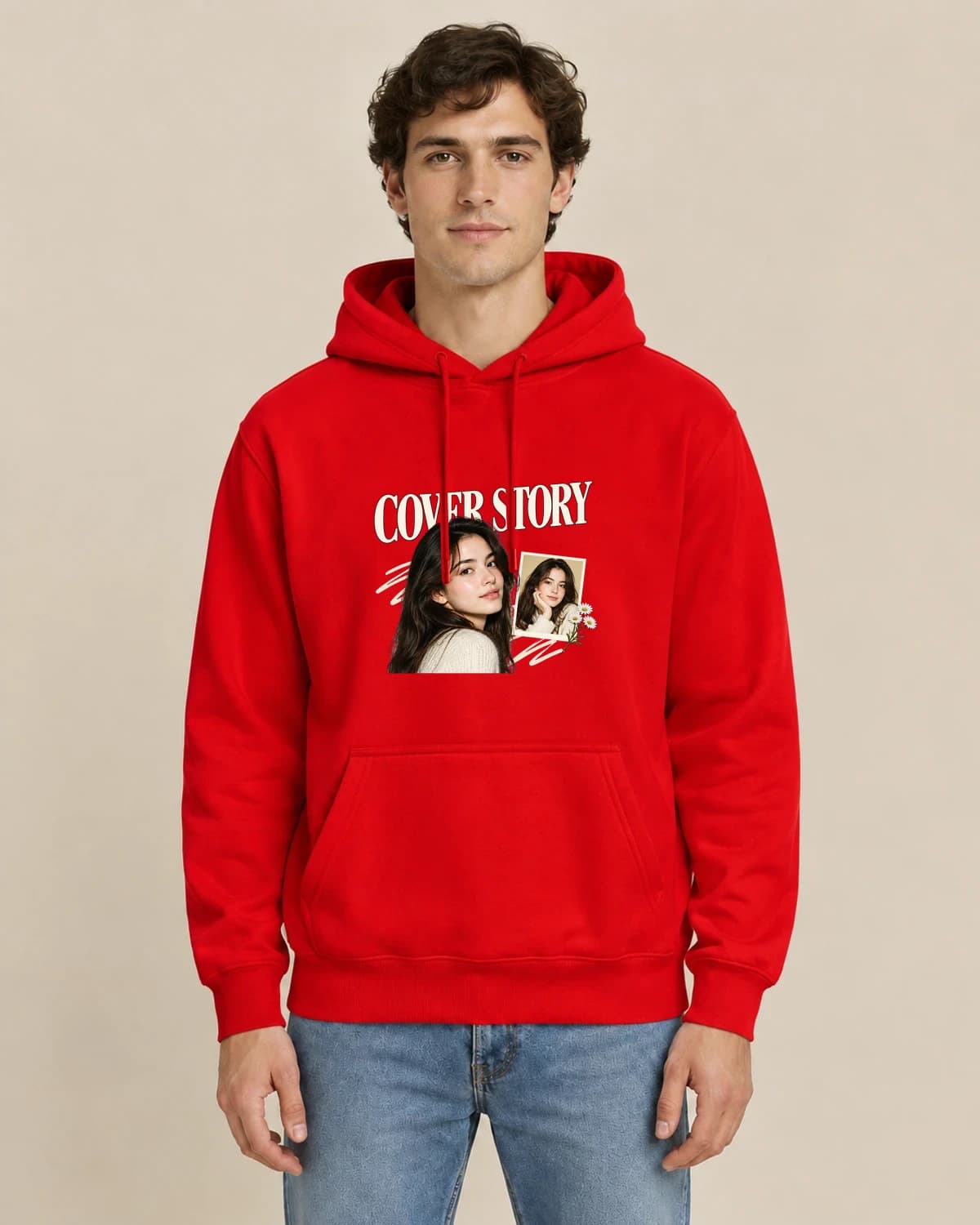 Personal Cover Story, men's styling of the same unisex hoodie