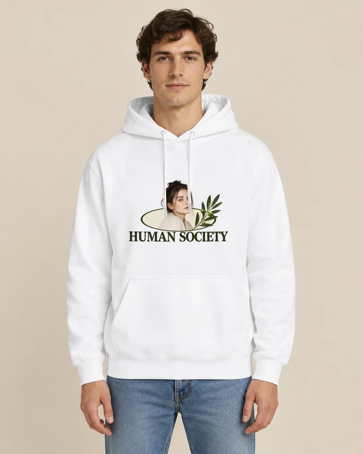 Sunday Human Society, men's styling of the same unisex hoodie