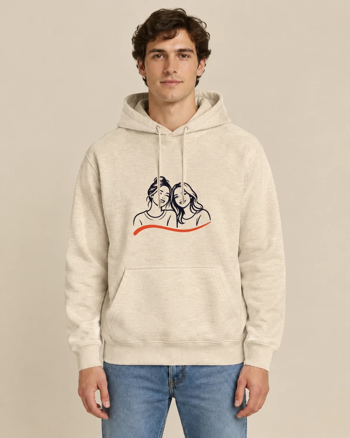 Friendship Ink Link, men's styling of the same unisex hoodie