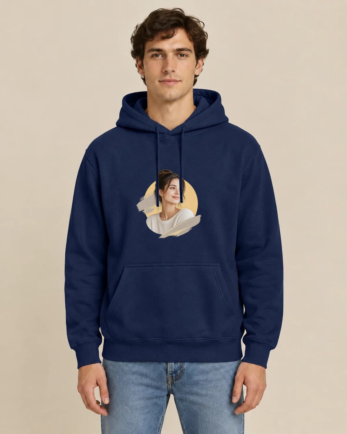 Golden Memory Portrait, men's styling of the same unisex hoodie