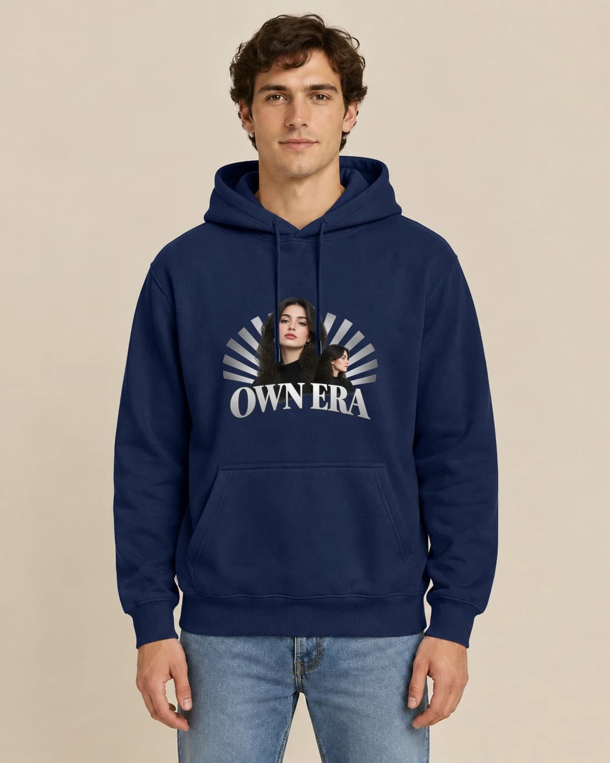 Own Era Portrait, men's styling of the same unisex hoodie