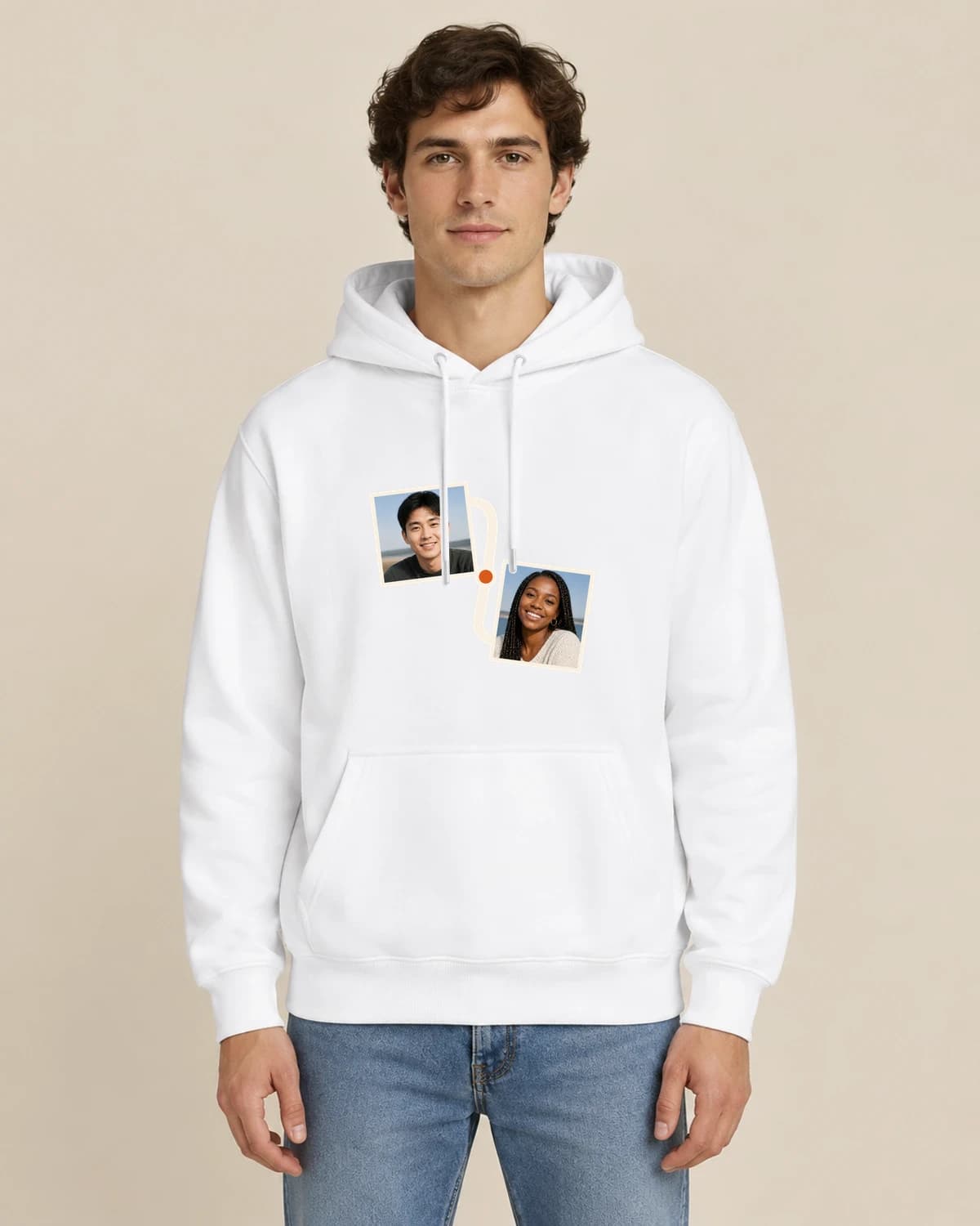 Friends Photo Diary, men's styling of the same unisex hoodie