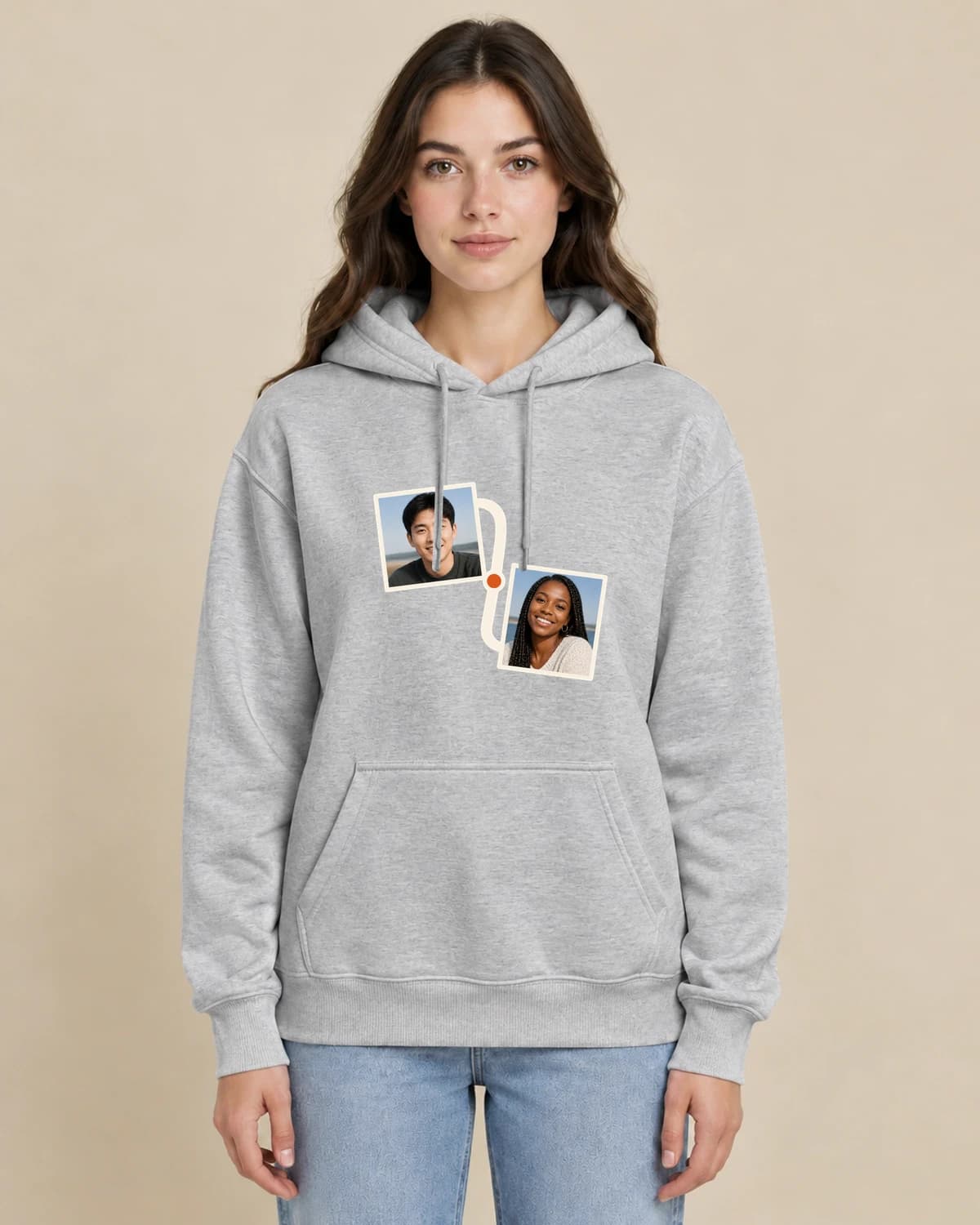 Friends Photo Diary on a woman wearing the classic unisex pullover; illustrative styling