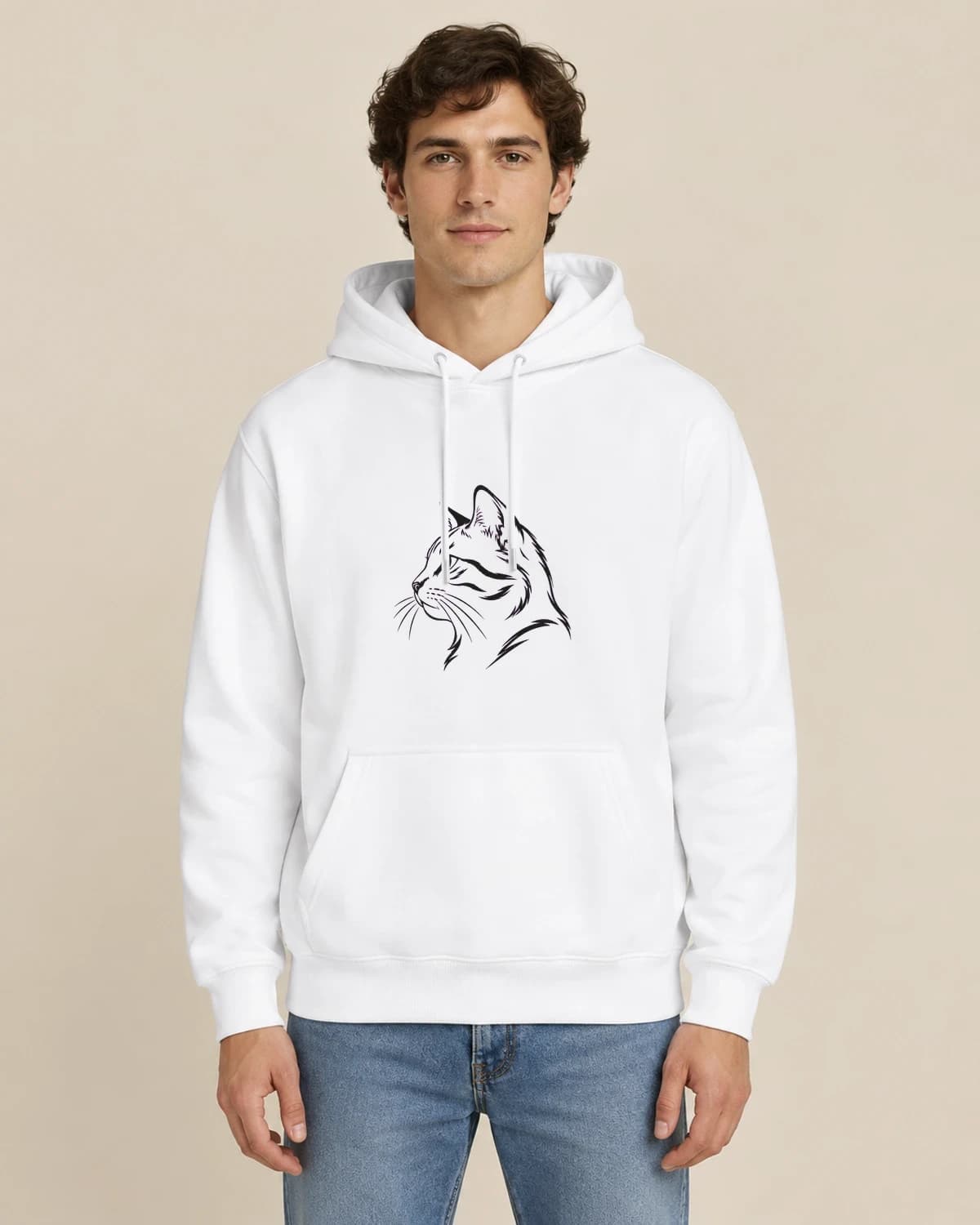 Cat Memory Contour, men's styling of the same unisex hoodie