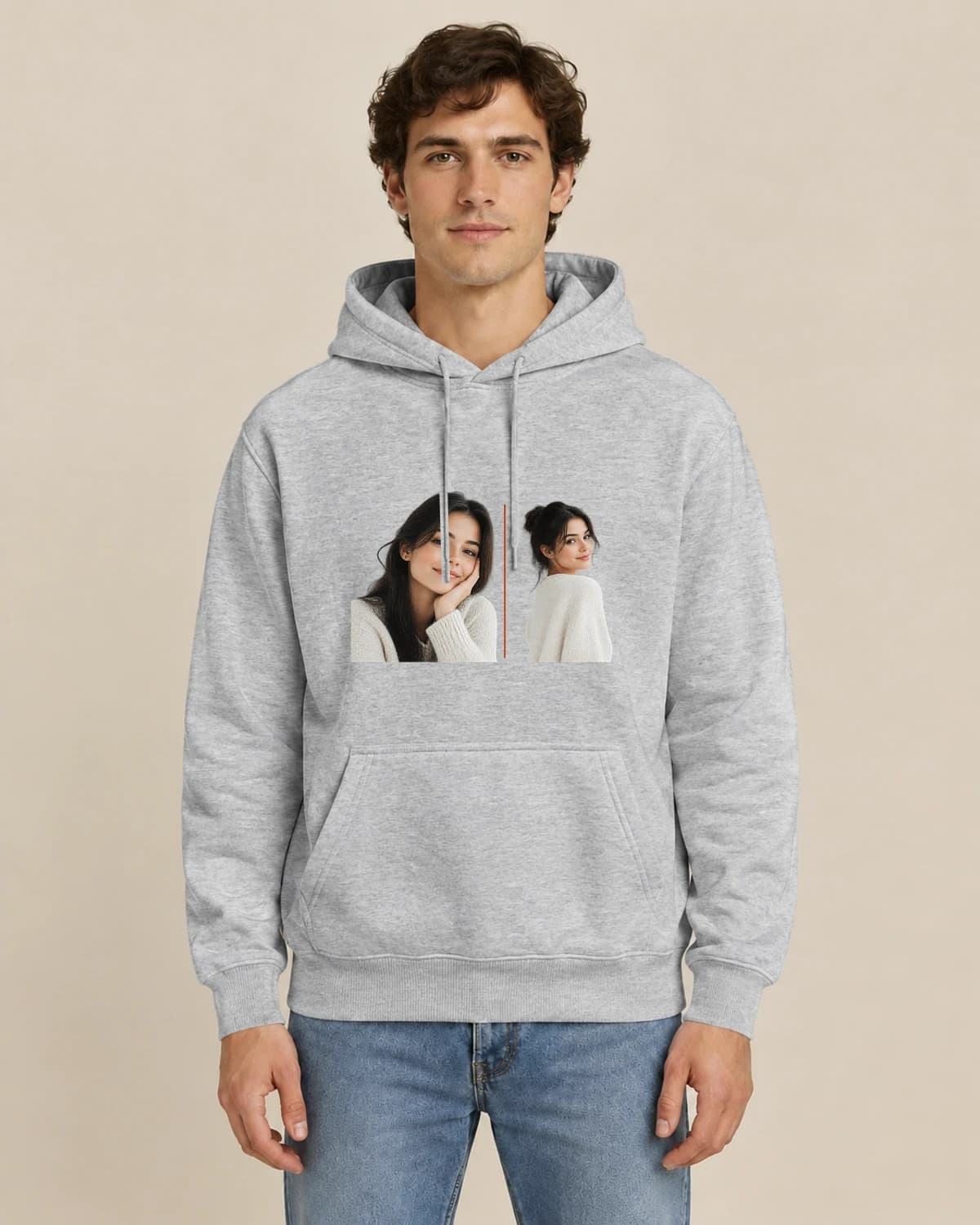 Loved One Contact Print, men's styling of the same unisex hoodie