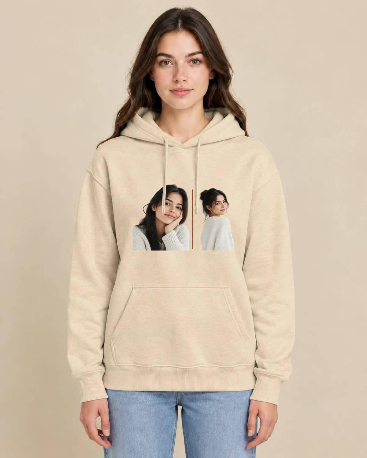 Loved One Contact Print on a woman wearing the classic unisex pullover; illustrative styling