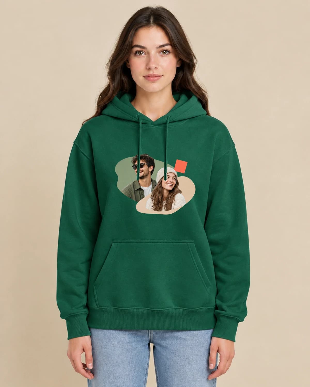 Weekend Friends Cutpaper on a woman wearing the classic unisex pullover; illustrative styling