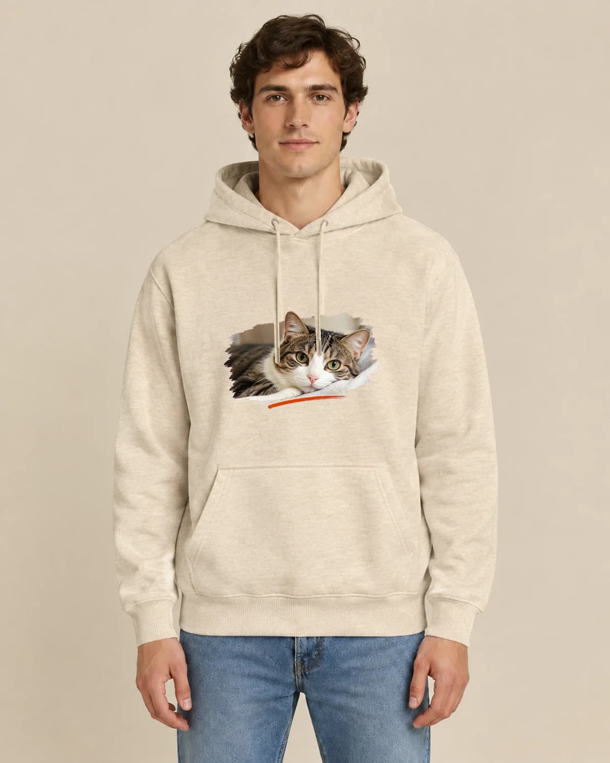 Cat Photo Keepsake, men's styling of the same unisex hoodie