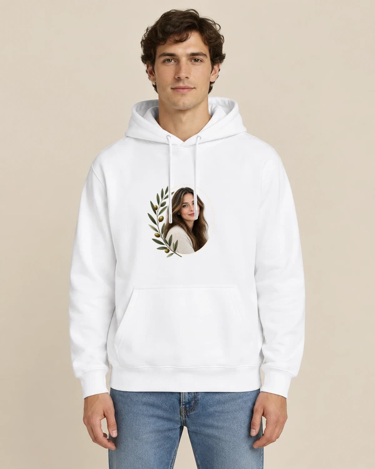 Olive Remembrance, men's styling of the same unisex hoodie