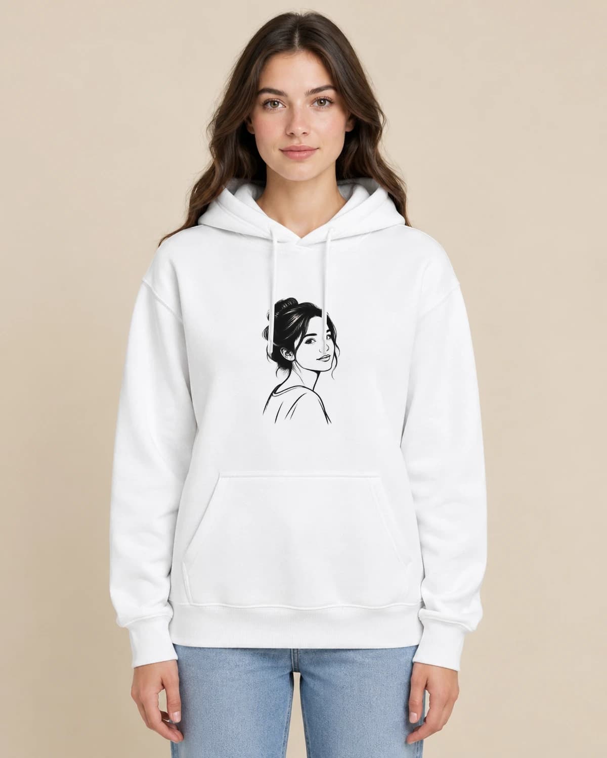 Quiet Ink Remembrance on a woman wearing the classic unisex pullover; illustrative styling