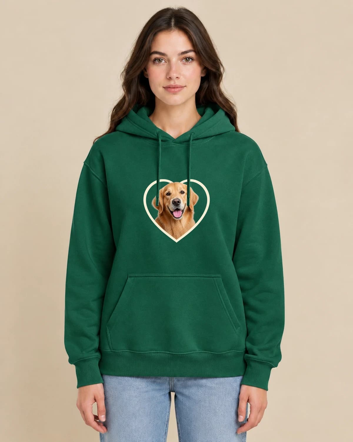 Always My Dog on a woman wearing the classic unisex pullover; illustrative styling
