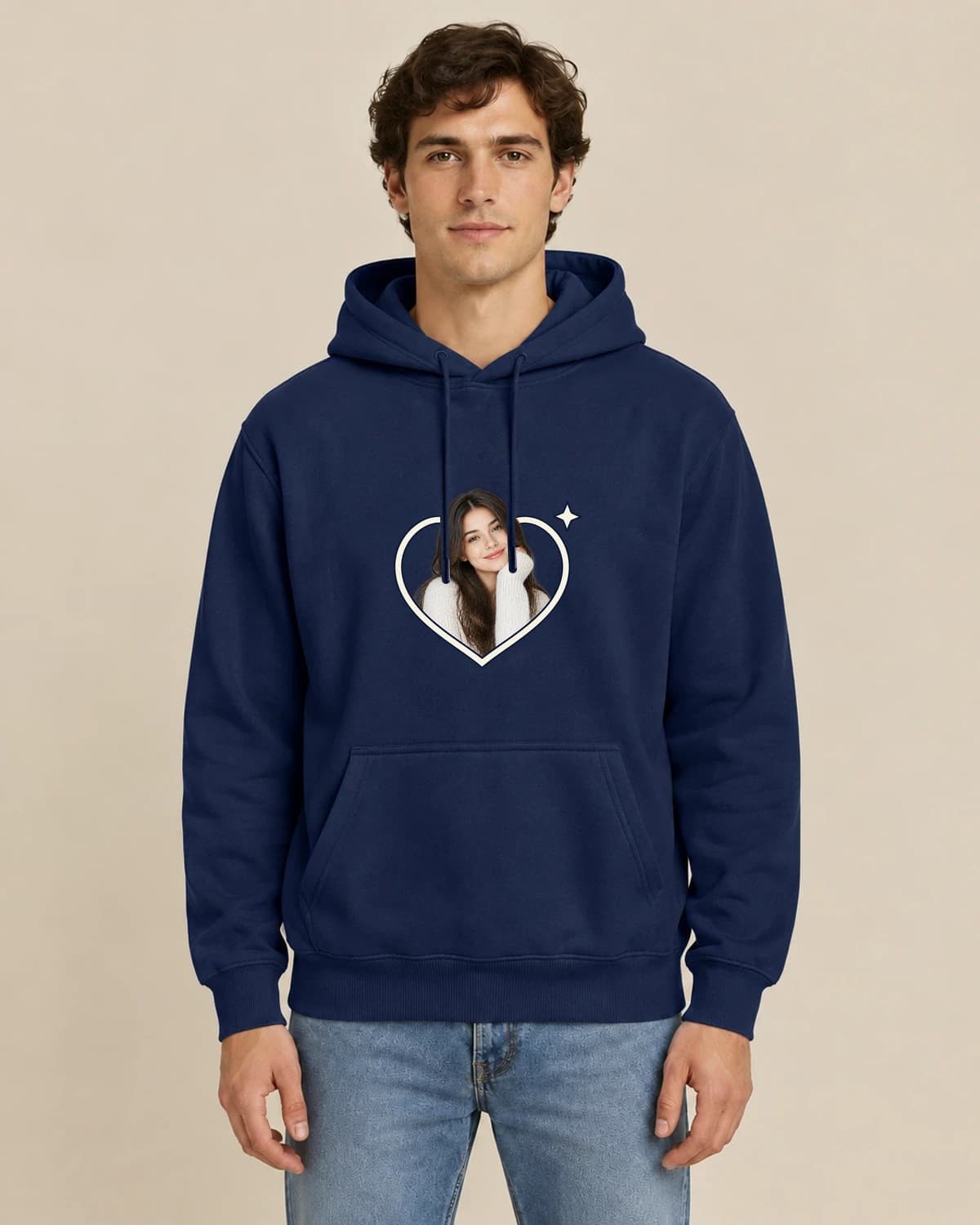 Birthday Quiet Heart, men's styling of the same unisex hoodie