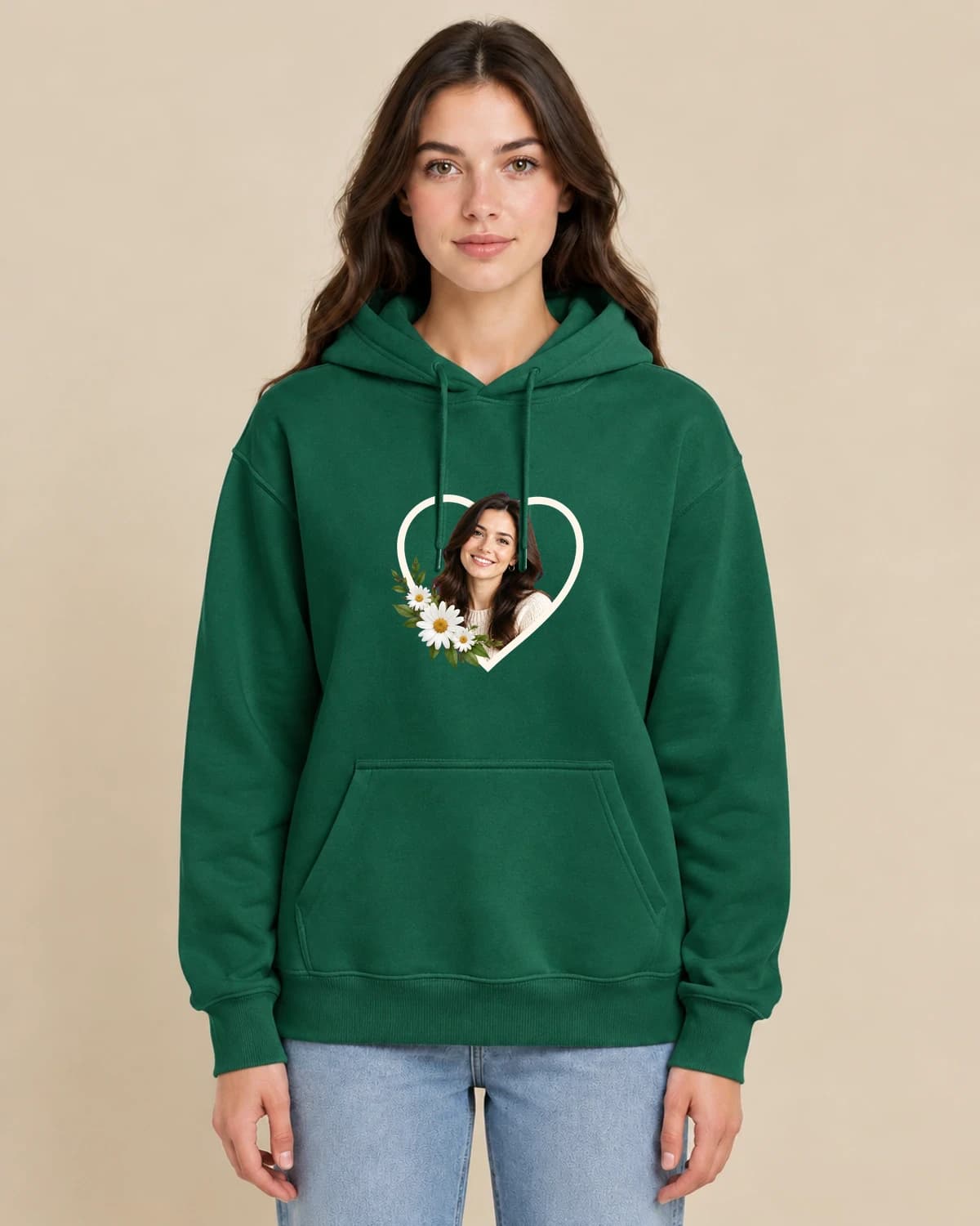 Open Heart Remembrance on a woman wearing the classic unisex pullover; illustrative styling