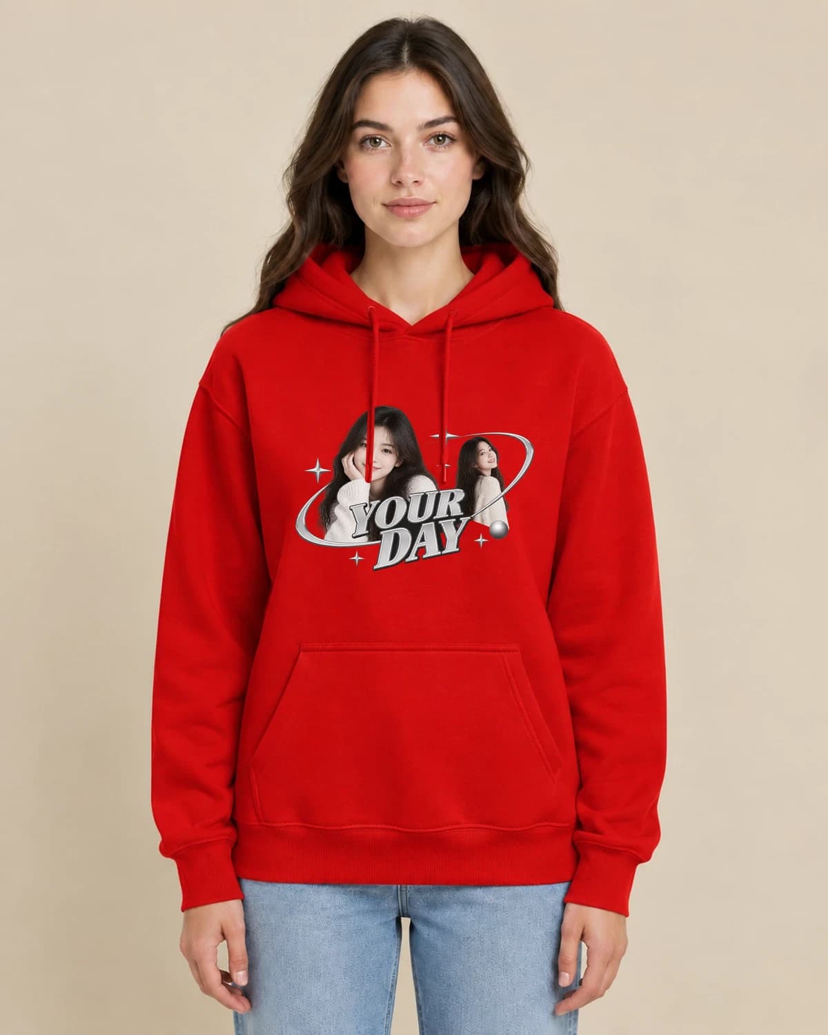 Birthday Silver Orbit on a woman wearing the classic unisex pullover; illustrative styling