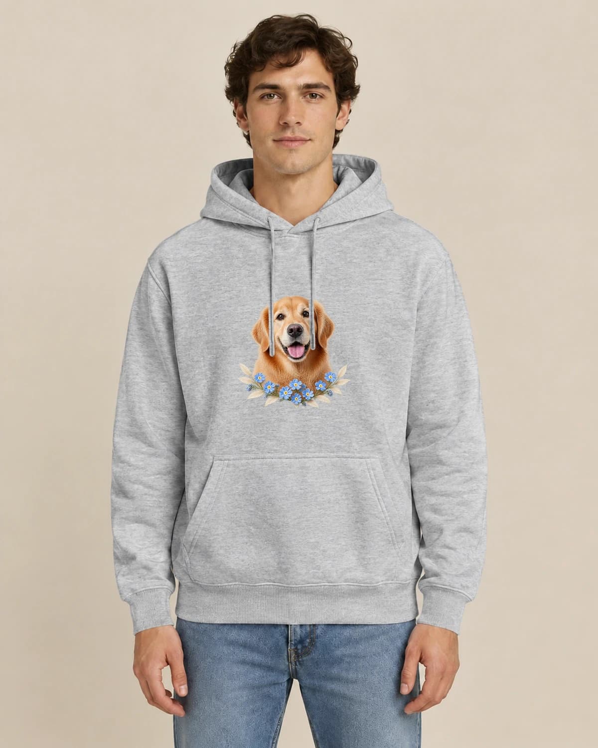Dog Wildflower Memory, men's styling of the same unisex hoodie