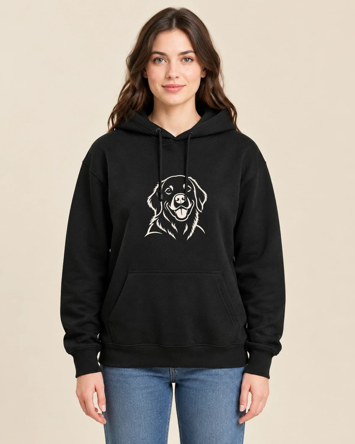 Dog Memory Ink on a woman wearing the classic unisex pullover; illustrative styling