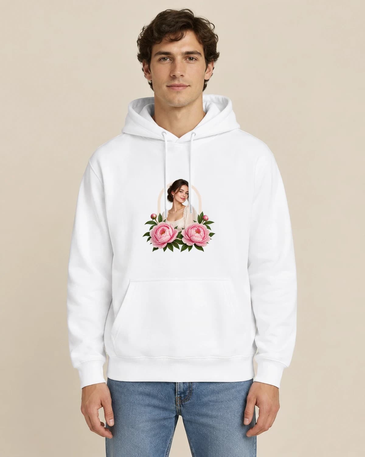 Birthday Garden Muse, men's styling of the same unisex hoodie
