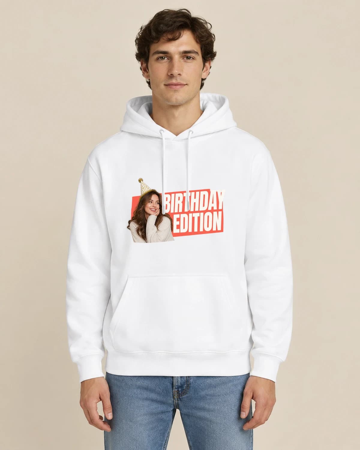 Birthday Cover Edition, men's styling of the same unisex hoodie