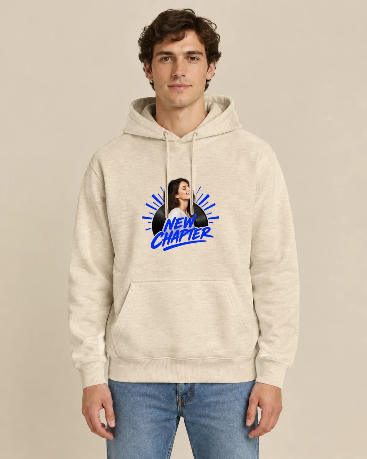 Birthday Record Drop, men's styling of the same unisex hoodie