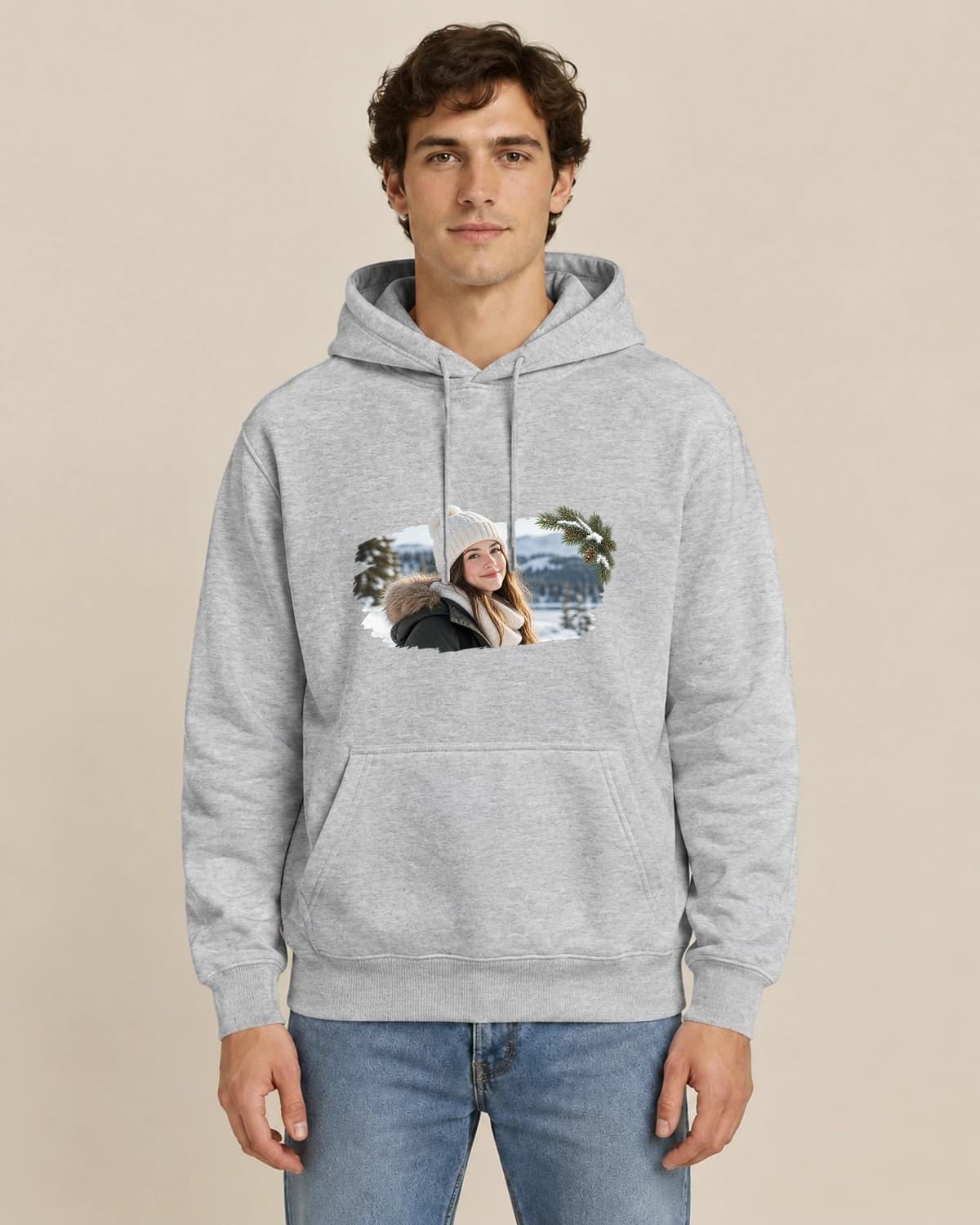 Christmas Photo Story, men's styling of the same unisex hoodie