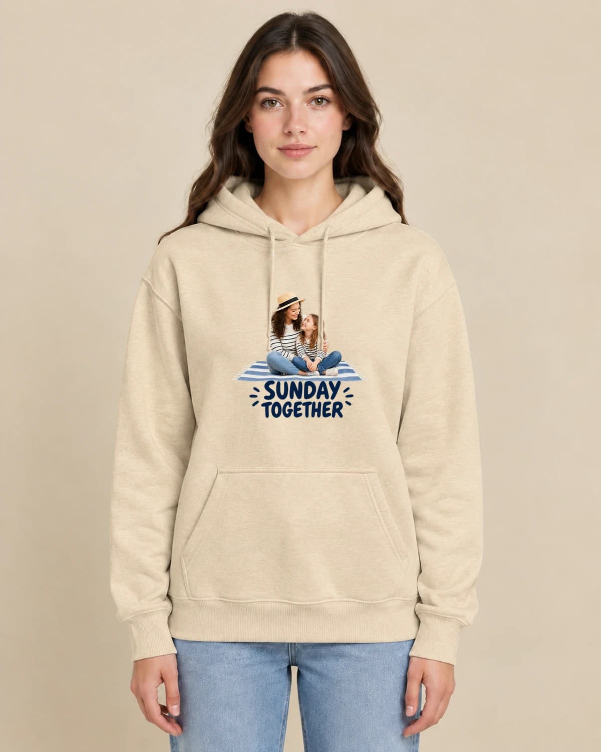 Mothers Day Sunday Club on a woman wearing the classic unisex pullover; illustrative styling